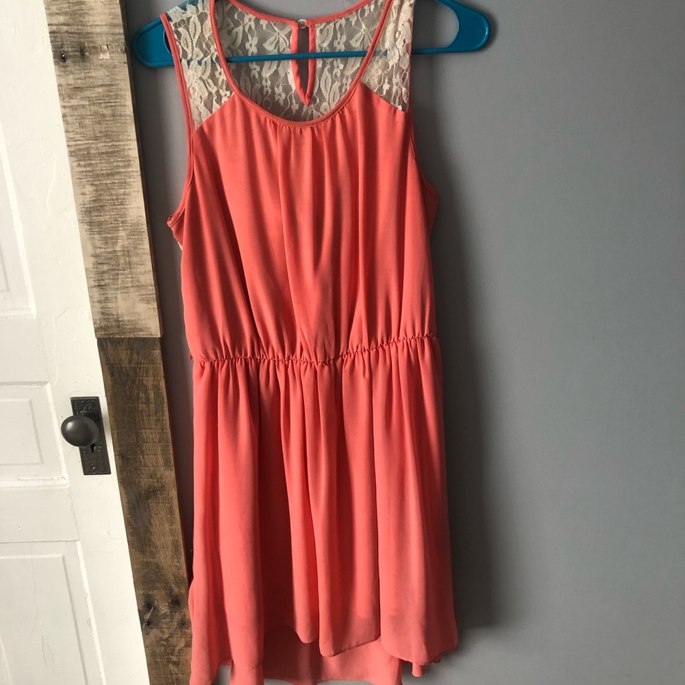 Coral feminine dress with lace size large